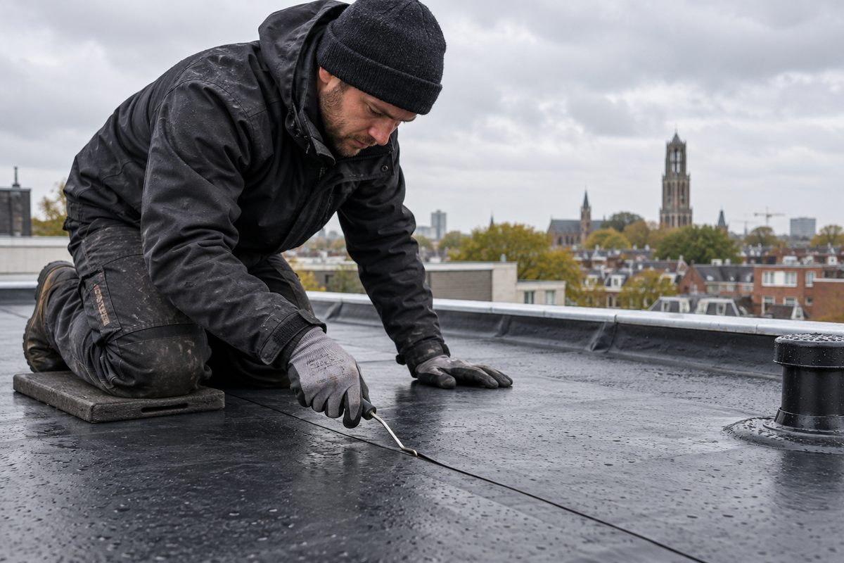 Tagdækker kontrollerer en færdig samling i EPDM med en sonde